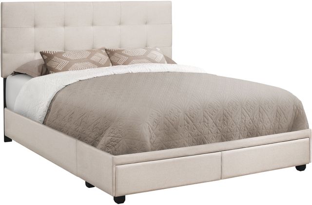 Monarch Specialties Inc. Beige Linen Queen Storage Bed