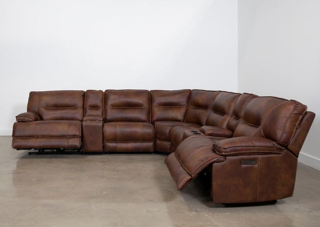 Man Wah Brown 7 Piece Brown Leather Power Reclining Sectional-3