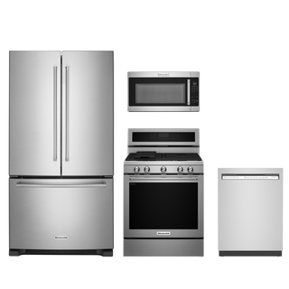 KitchenAid 4pc Appliance Package - 20 Cu. Ft. Counter-Depth French Door Fridge and Convection Gas Range