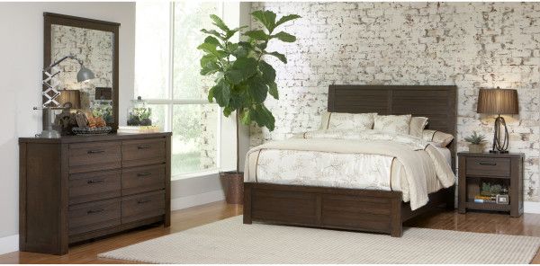 Samuel Lawrence Furniture Ruff Hewn Wood Queen Bed Plus Dresser, Mirror and Nightstand