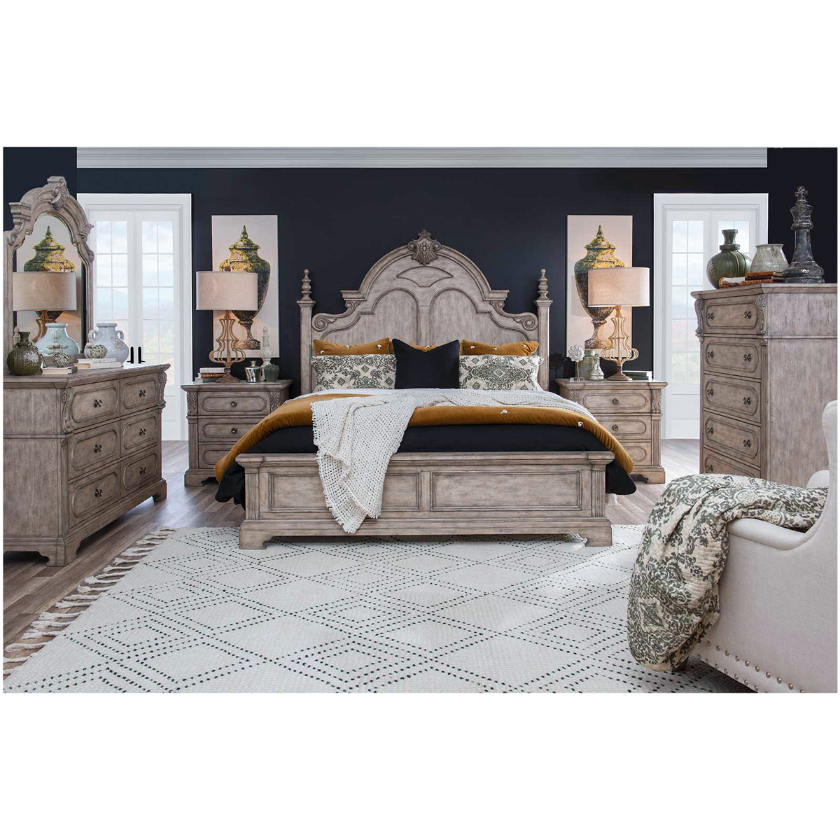 Legacy Classic Sorona Queen Panel Bed, Dresser, Mirror & Nightstand