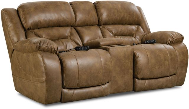 HomeStretch Brown Power Reclining Loveseat with Console