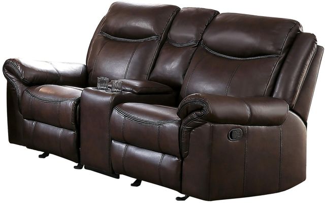 Homelegance® Aram Dark Brown Double Reclining Glider Loveseat with Center Console and USB Ports