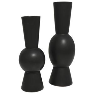 Uma Home Black Ceramic Fluted Vases (Set of 2)