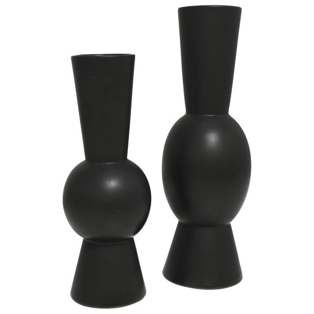 Uma Home Black Ceramic Fluted Vases (Set of 2)-0