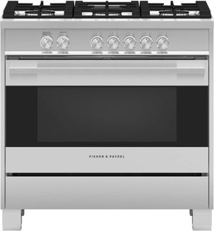 Fisher & Paykel 36" Brushed Stainless Steel with Black Glass Freestanding Natural Gas Range