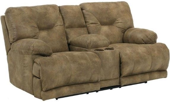 Catnapper® Voyager Brandy Reclining Lay Flat Console Loveseat with Storage and Cupholders