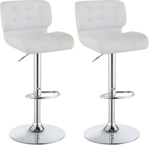 Coaster® Azalea Set of 2 Chrome/White Upholstered Adjustable Stools