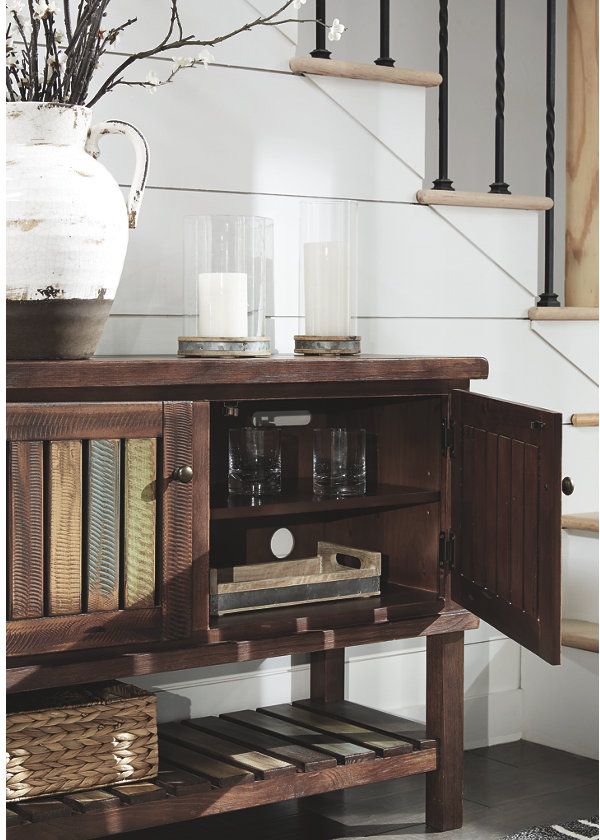 Brown with Multi Colored Shelves Mestler Rustic Console Table Signature Design by Ashley