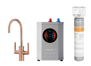 THE GALLEY IDEAL HOT & COLD TAP IN PVD POLISHED ROSE GOLD STAINLESS STEEL, IDEAL HOT WATER TANK AND WATER FILTRATION SYSTEM