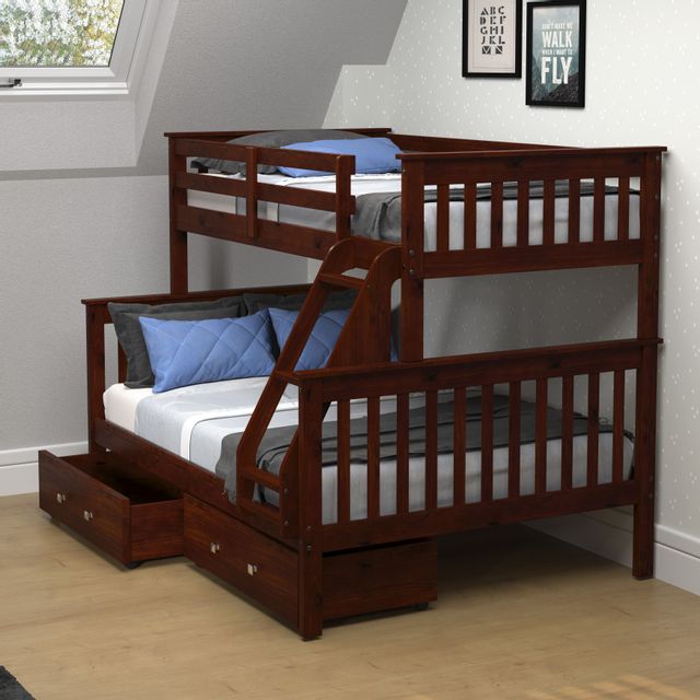 Donco Trading Company Twin Over Full Mission Bunk Bed with Dual Underbed Drawers-1