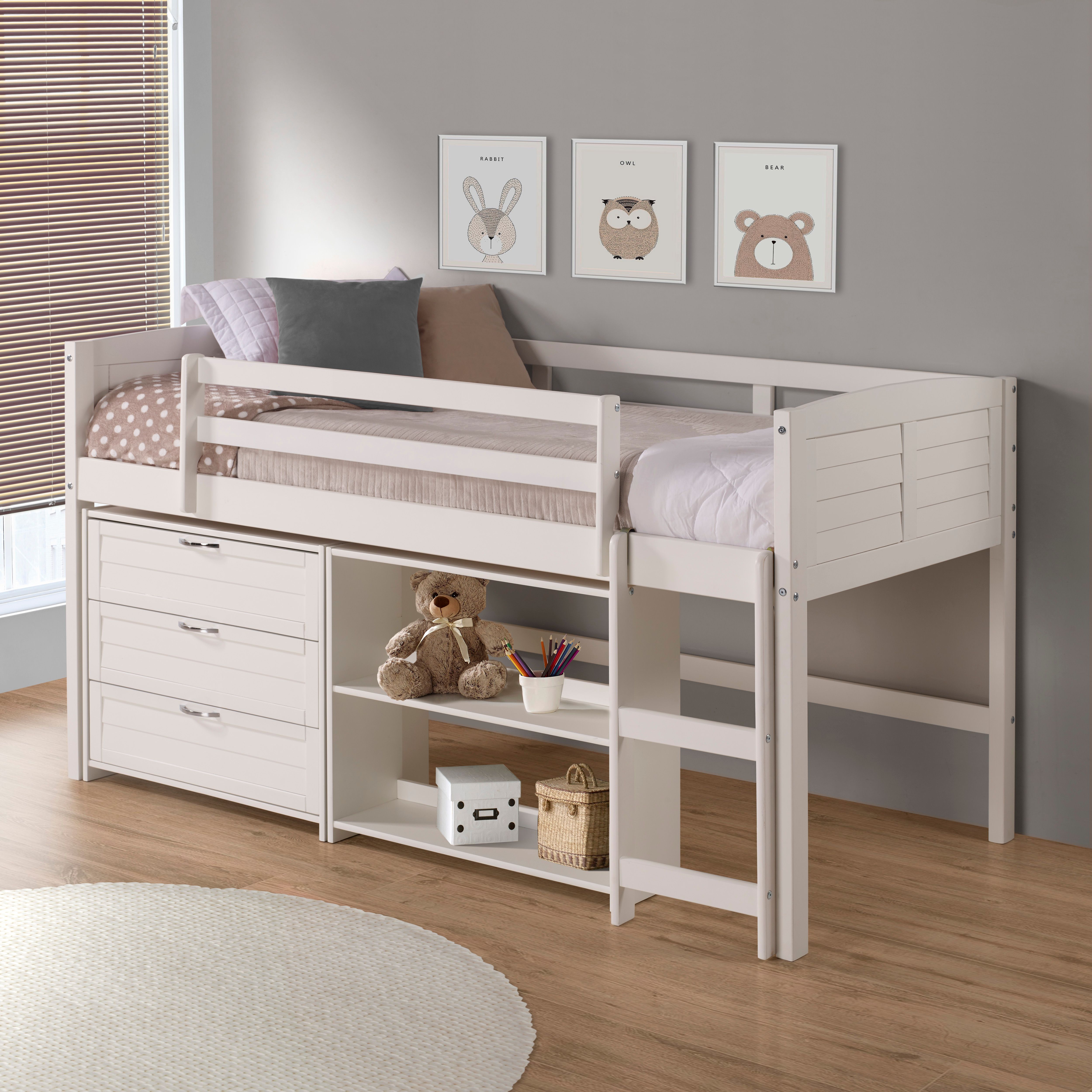 Donco Kids Louver White Twin Low Loft Bed With Storage | Colder's ...