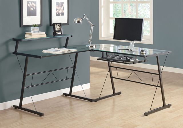 Monarch Specialties Inc. Black Tempered Glass Computer Corner Desk