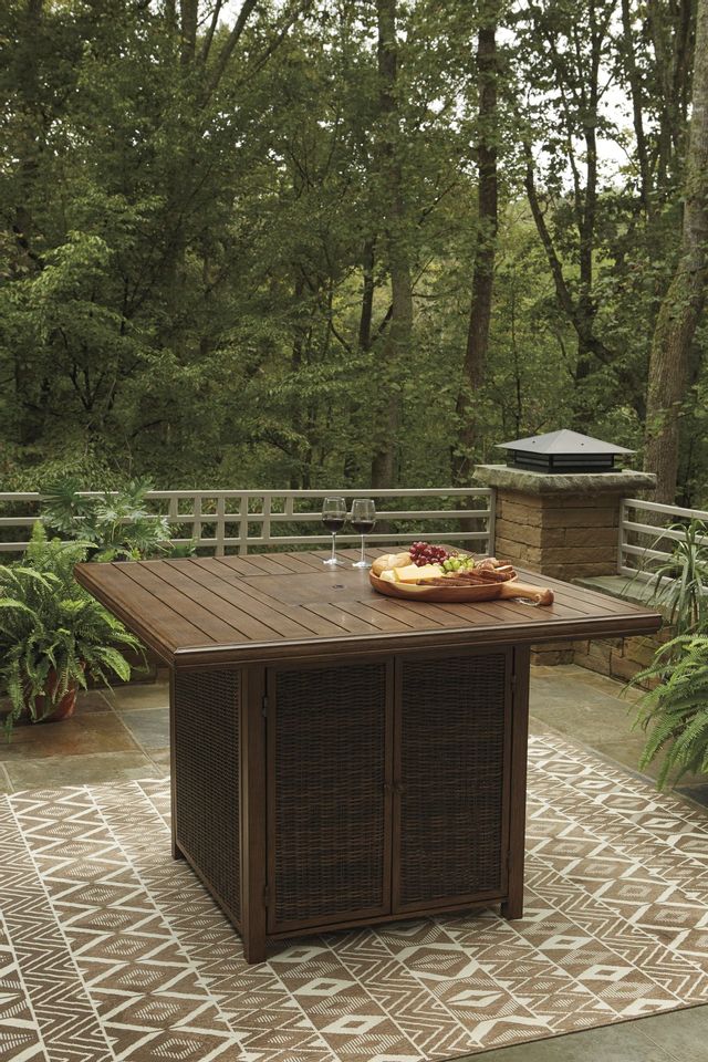 Signature Design by Ashley® Paradise Trail Medium Brown Square Fire Pit Bar Table  5