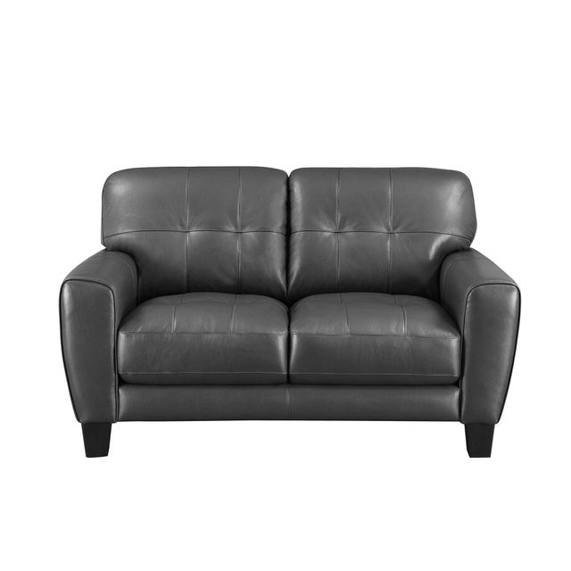 Sumter Gray Leather Loveseat 0