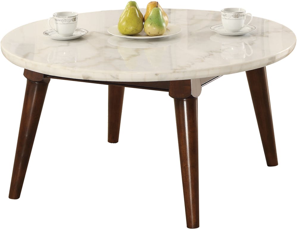 ACME Furniture Gasha White Marble Top Coffee Table With Walnut Base ...