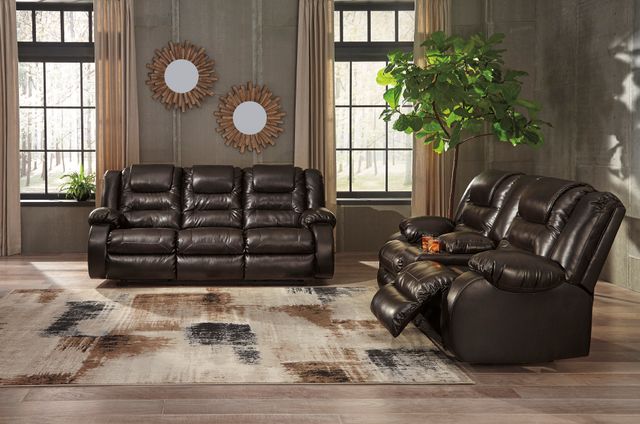 Signature Design by Ashley® Vacherie Chocolate Double Reclining Console Loveseat 7