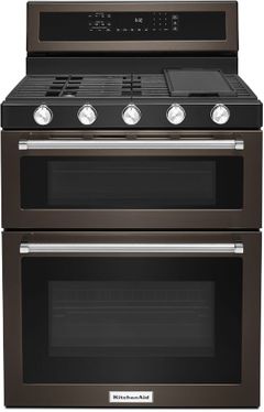 KitchenAid® 30" Black Stainless Steel with PrintShield™ Finish Free Standing Gas Double Convection Range