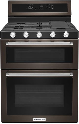 KitchenAid® 30" Black Stainless Steel with PrintShield™ Finish Free Standing Gas Double Convection Range