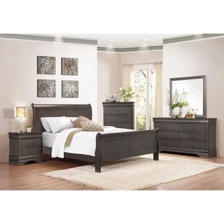 Homelegance Mayville Grey King Sleigh Bed, Dresser, Mirror & Nightstand