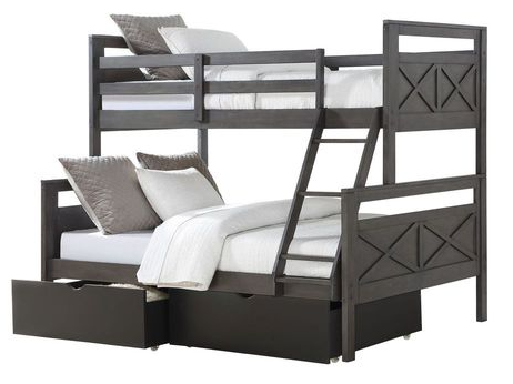 Donco Trading Company Twin/Full Bunk Bed With Dual Under Bed Drawers-0