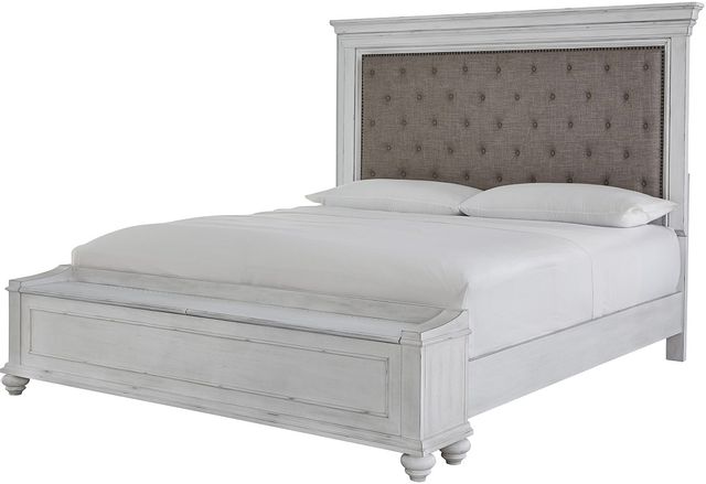 Benchcraft® Kanwyn Whitewash Upholstered Storage Queen Bed