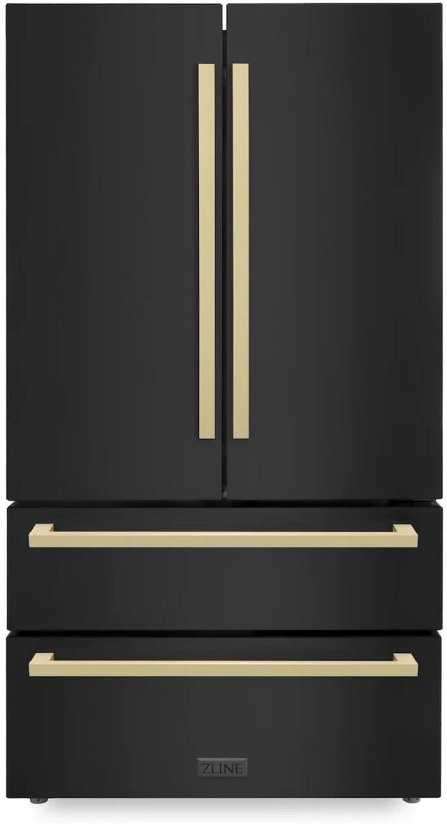 ZLINE Autograph Edition 22.5 Cu. Ft. Black Stainless Steel Built In French Door Refrigerator 