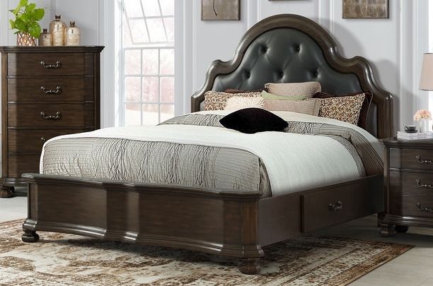 Elements International Avery Walnut King Upholstered Bed