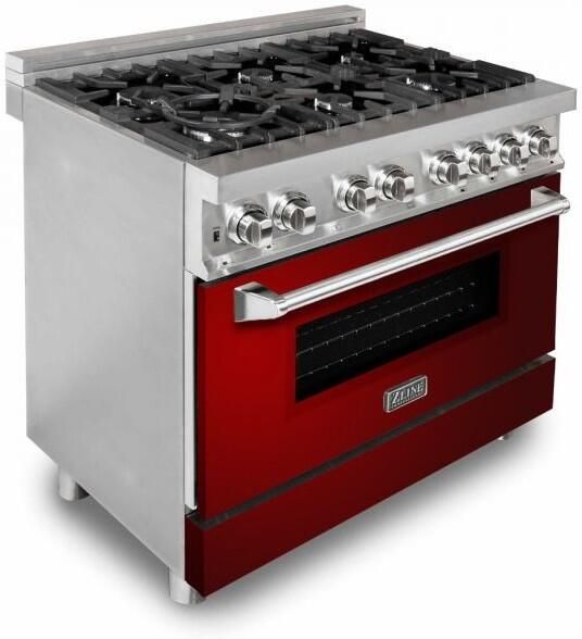 ZLINE 36" Stainless Steel/Red Gloss Pro Style Dual Fuel Range 0