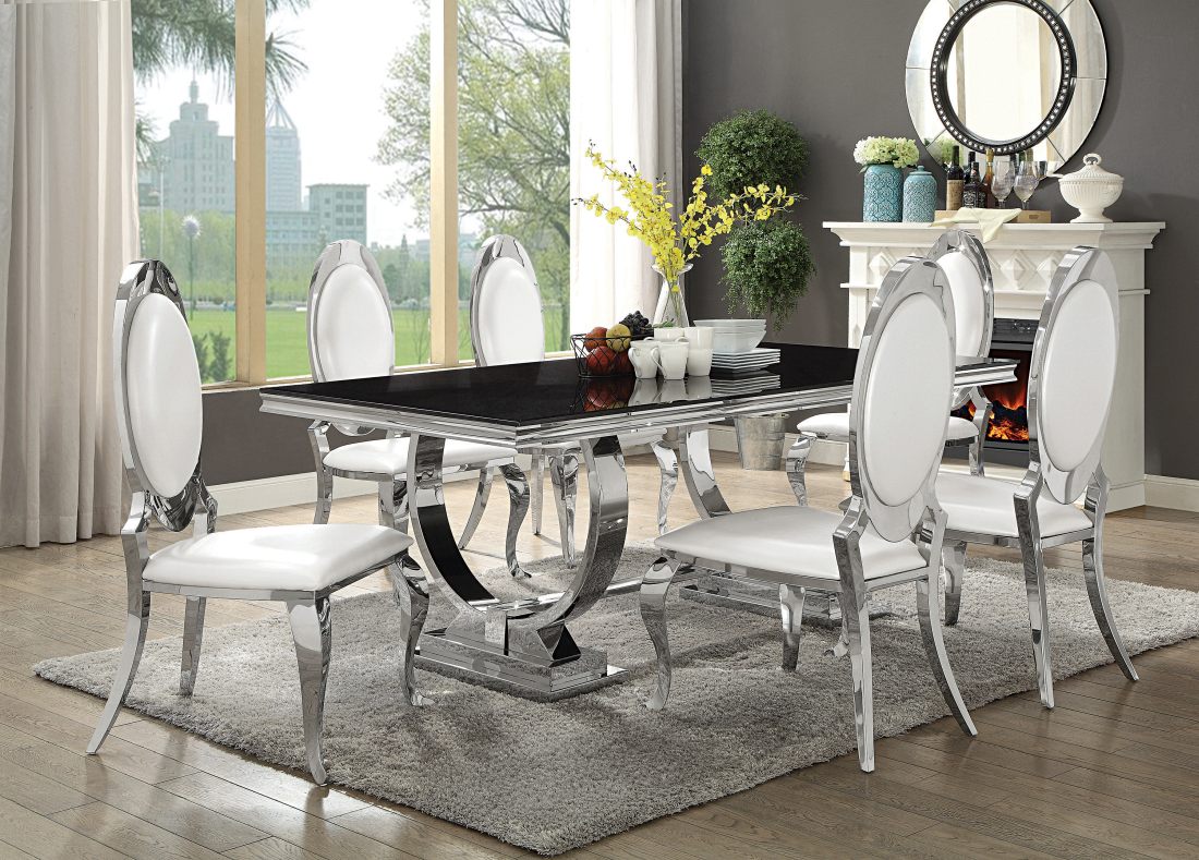 Coaster Antoine 5 Piece Chrome Dining Set Pearls Furniture