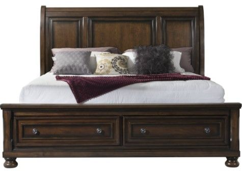 Elements International Kingston Cherry King Bed with Storage Footboard