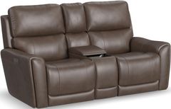 Flexsteel® Carter Cappuccino Power Reclining Loveseat with Console and Power Headrests and Lumbar
