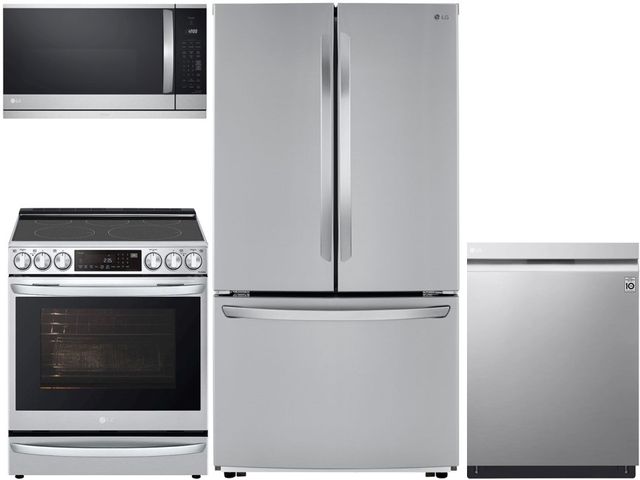 LG 4-piece Counter Depth French Door Refrigerator Kitchen Package (E)
