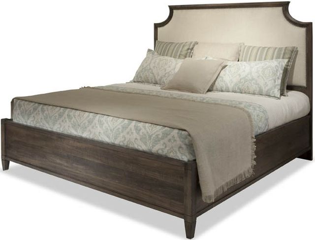 Durham Furniture The Distillery Heavily Distressed King Scalloped Upholstered Bed