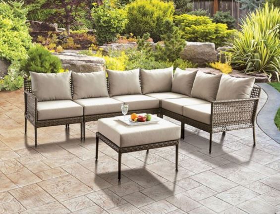 Furniture of America® Aleisha 4 Piece Beige Patio Sectional Set with Ottoman