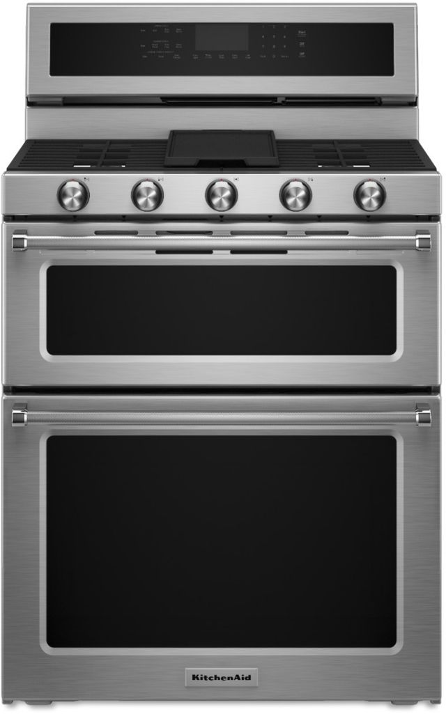 KitchenAid® 30" Stainless Steel Free Standing Dual Fuel Double Oven Range-0