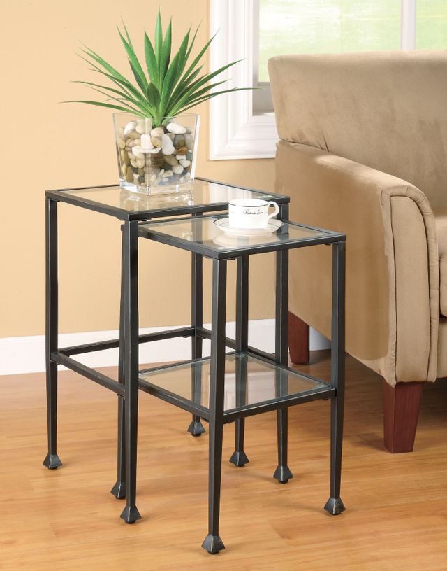 Coaster® Leilani 2-Piece Black Glass Top Nesting Tables-1