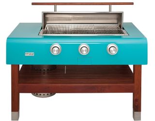 Caliber™ Rockwell 60" Powdercoated Turquoise Free Standing Liquid Propane Social Grill with Hardwood Stand