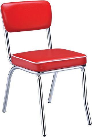 Coaster® Set of 2 Retro Red And Chrome Open Back Side Chairs
