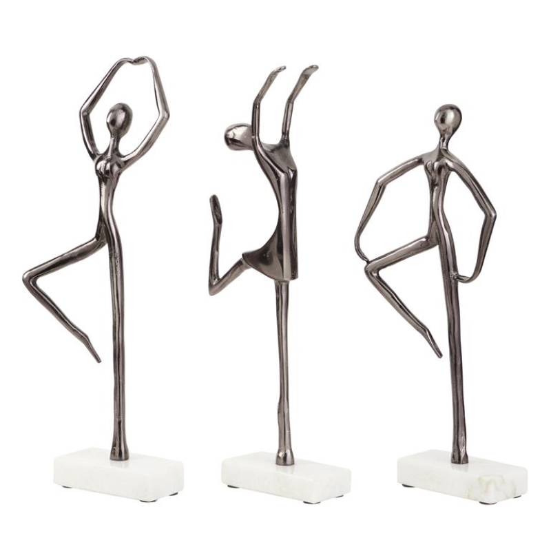 Uma Home Metal and Marble Ballerina Sculptures - Set of 3