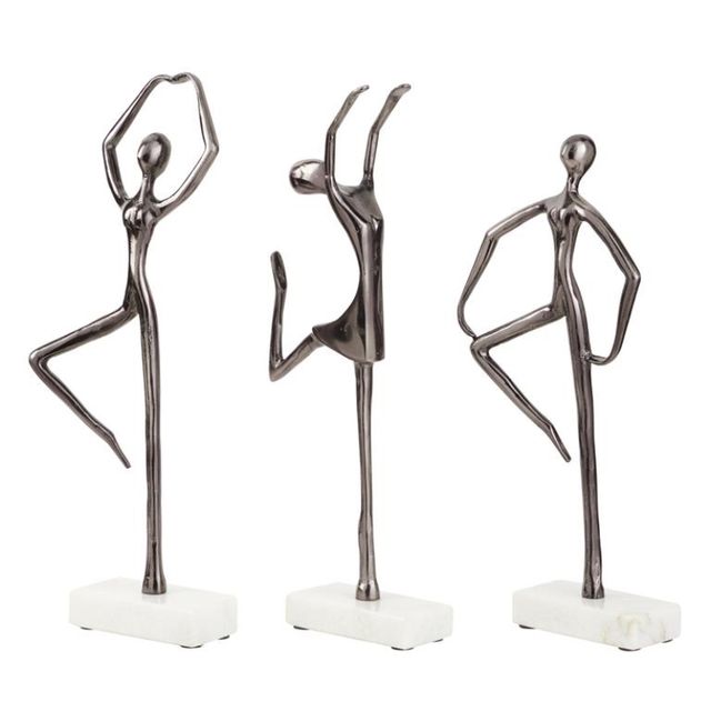 Uma Home Metal and Marble Ballerina Sculptures - Set of 3-0
