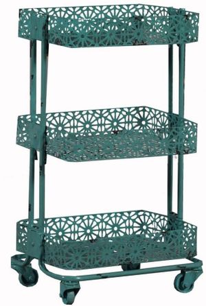 Linon Turquoise Metal Three Tier Cart