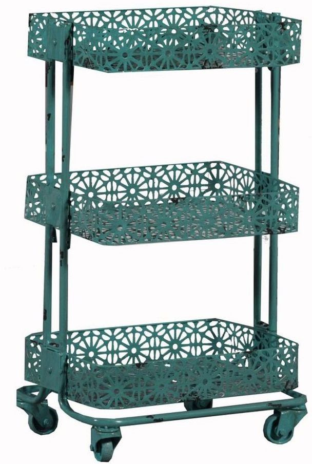 Linon Turquoise Metal Three Tier Cart-0