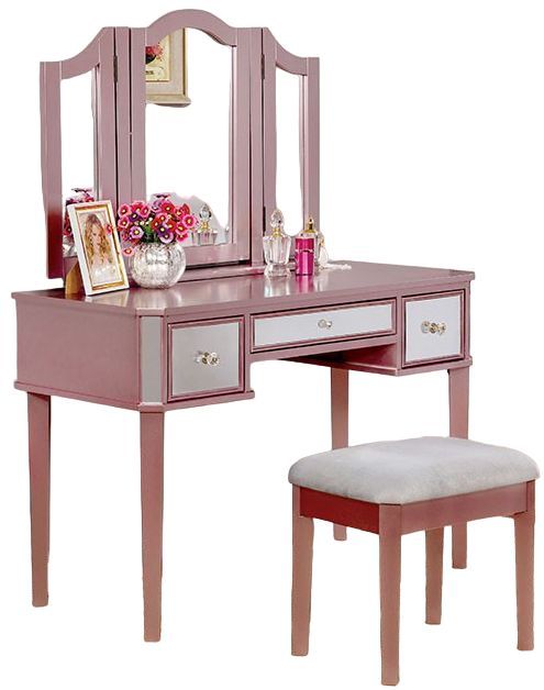 Furniture of America® Clarisse 3-Piece Rose Gold Vanity Set | Best ...