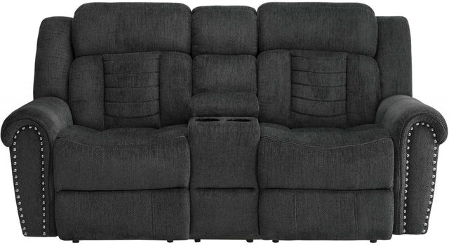 Homelegance® Nutmeg Charcoal Gray Double Reclining Loveseat with Center Console 0