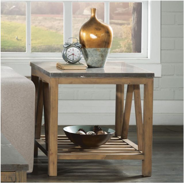 Riverside Furniture Weatherford Bluestone Rectangle Side Table with Reclaimed Natural Pine Base-3