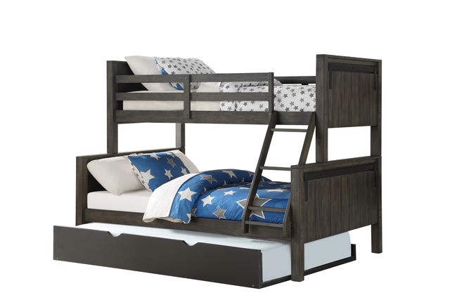 Donco Trading Company City Shadow Twin/Full Bunk Bed with Sheen Black Twin Trundle Bed-0