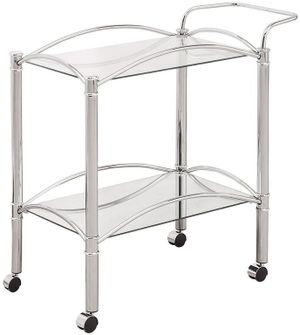 Coaster® CoasterEveryday Chrome/Clear 2-Tier Serving Cart with Glass Top