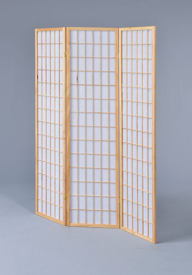 Coaster® Carrie Natural/White 3-Panel Folding Screen-1