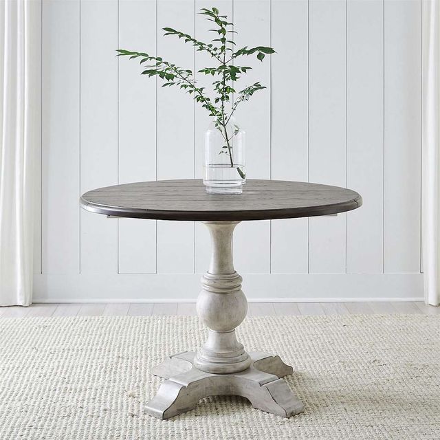Liberty Furniture Cottage Lane Antique White 42" Drop Leaf Single Pedestal Dining Table-2